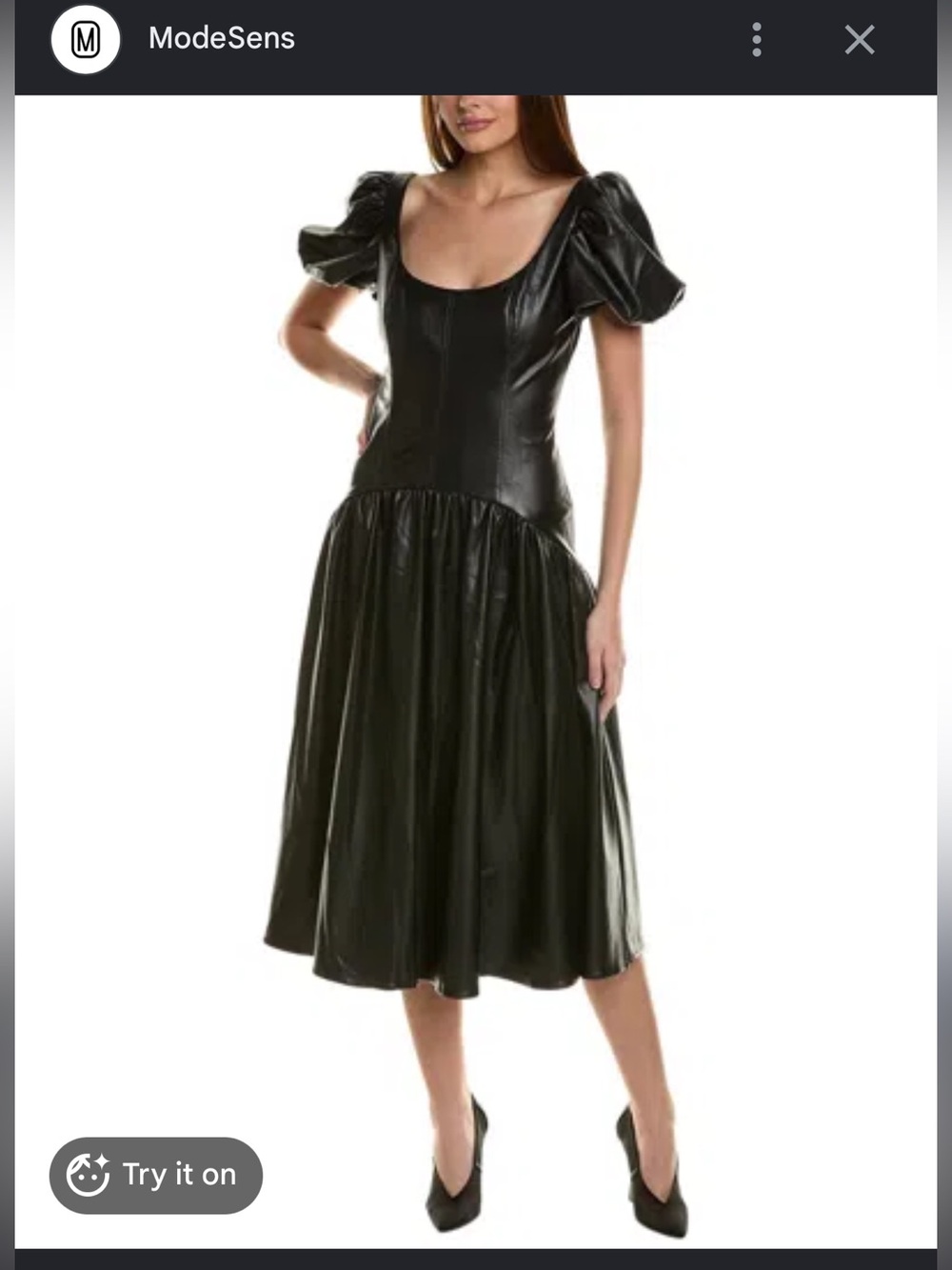 Hutch Black Puff-Sleeve Midi Dress